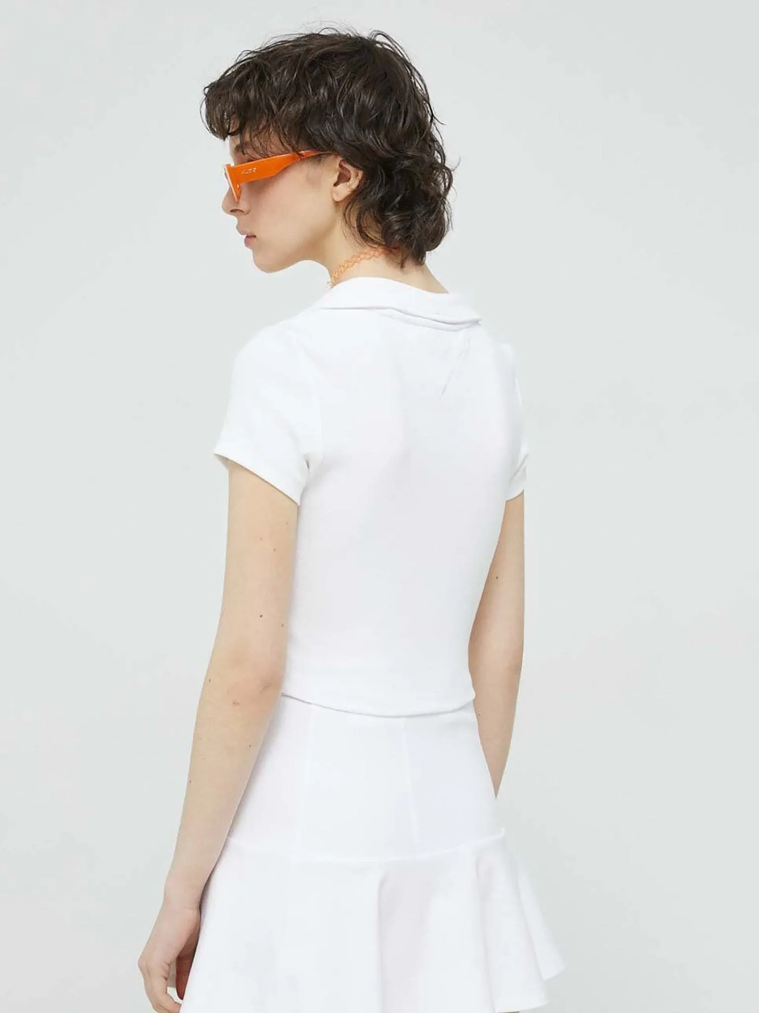 Γυναικεία polo μπλούζα crop top TJW ESSENTIAL V-NECK POLO DW0DW15322YBR | DW0DW15322YBR