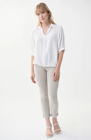 3/4 Sleeve Gathered Waist Blouse in White