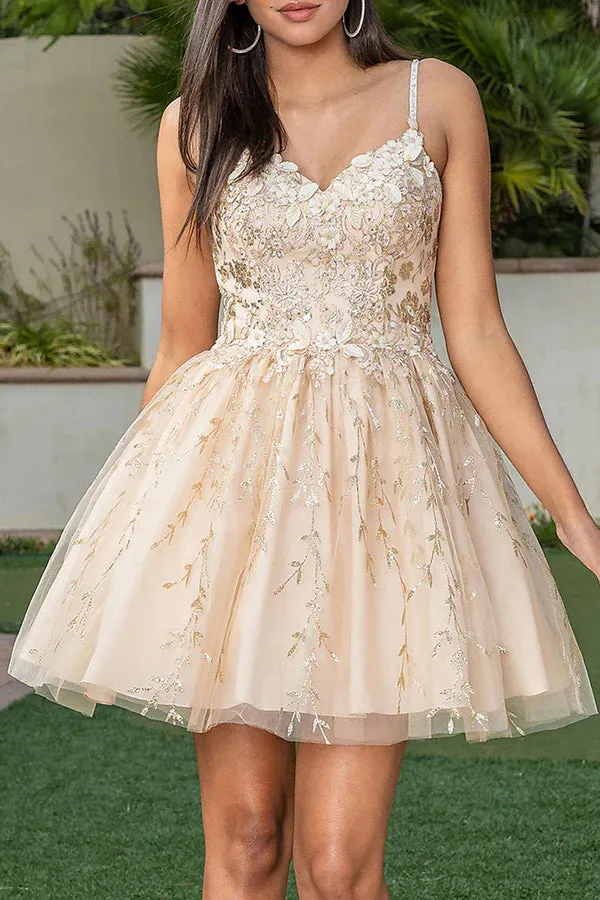 A Line Thin Shoulder Strap Sticker Cute Homecoming Dresses