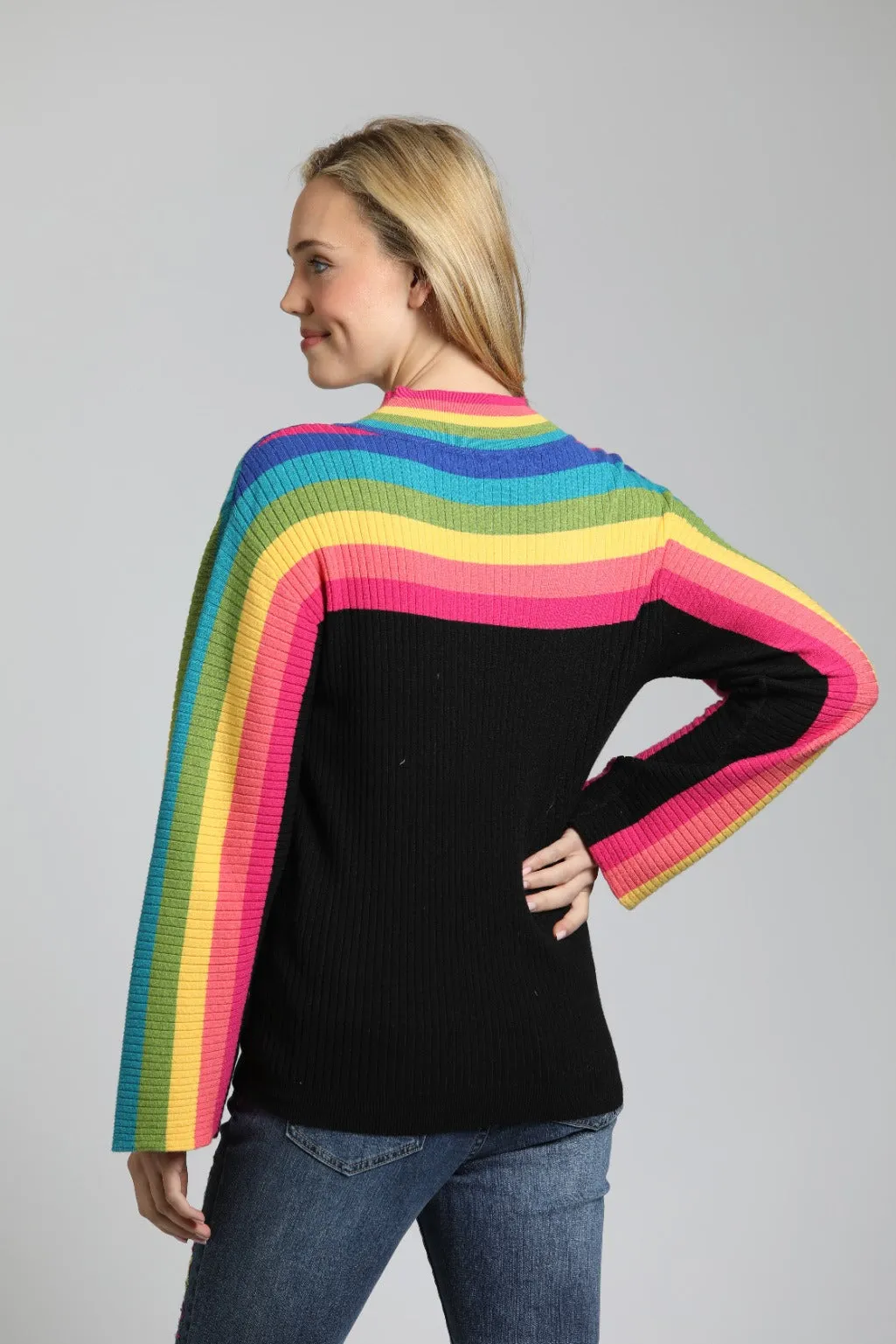 APNY Rainbow Stripe Funnel Neck Sweater