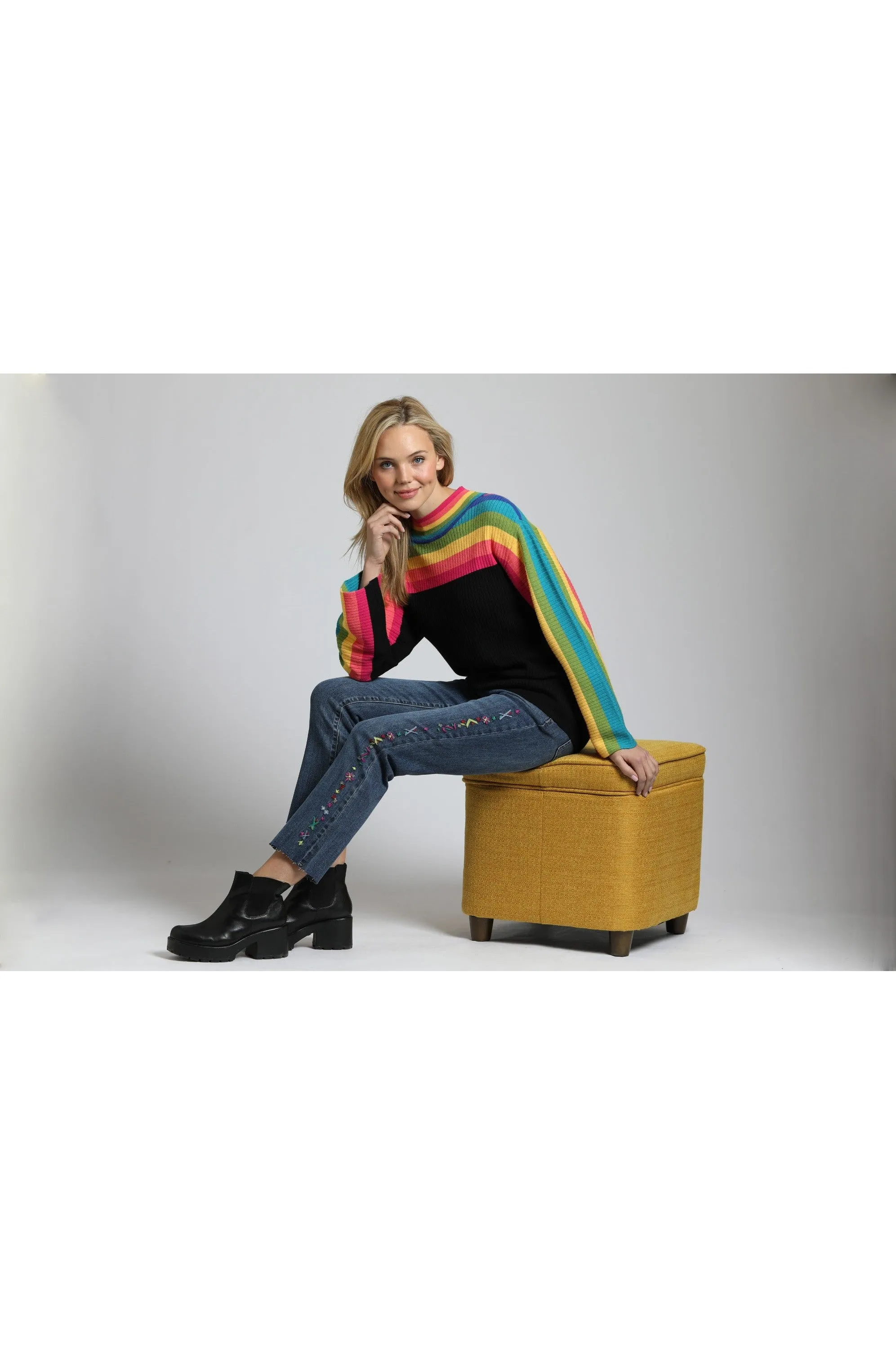 APNY Rainbow Stripe Funnel Neck Sweater