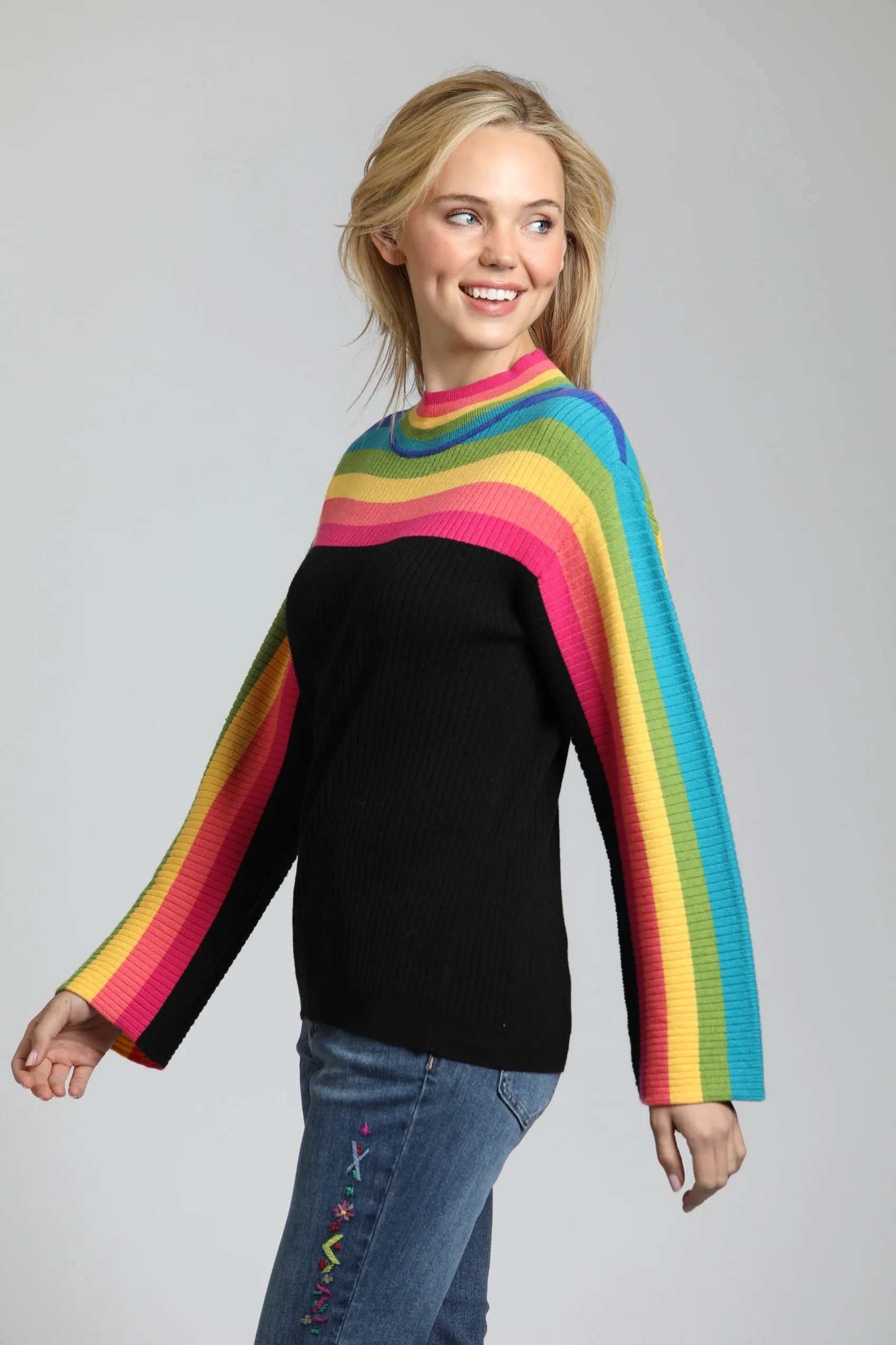 APNY Rainbow Stripe Funnel Neck Sweater