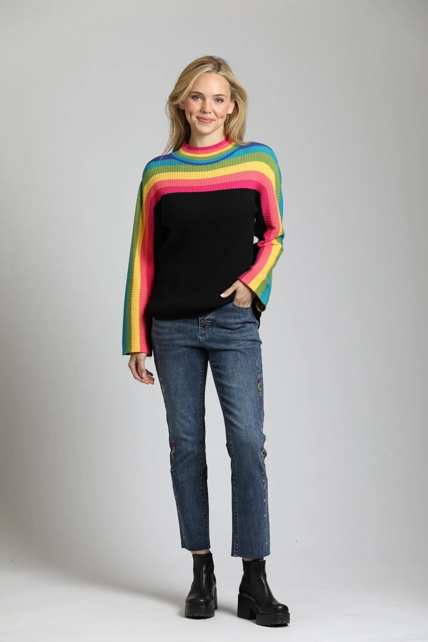 APNY Rainbow Stripe Funnel Neck Sweater