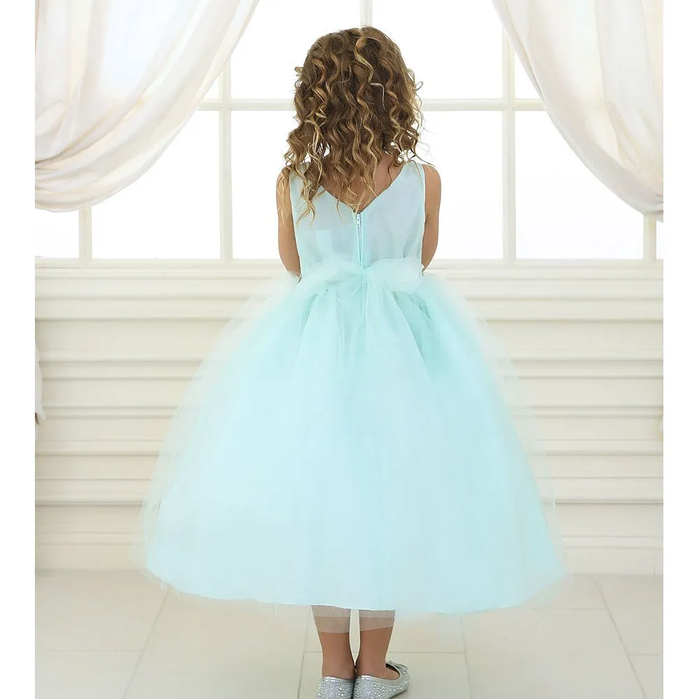 Big Girls Mint Rhinestone Tulle Junior Bridesmaid Dress 8-12