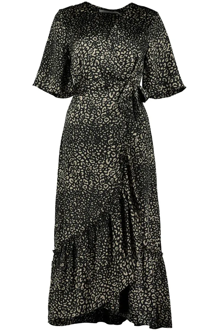 Black and Cream Ruffle Wrap Dress