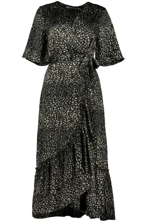 Black and Cream Ruffle Wrap Dress