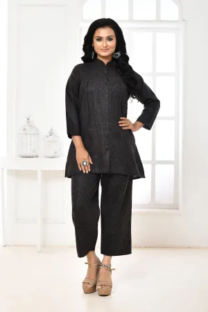 Black Pure Khadi Cotton Gathered Co-Ord Set