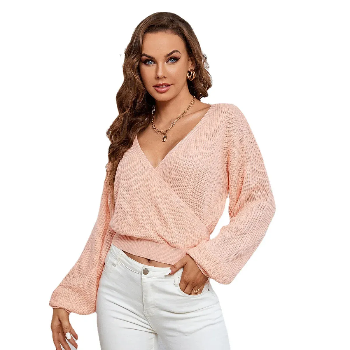 Blush Elegance Wrap Sweater 