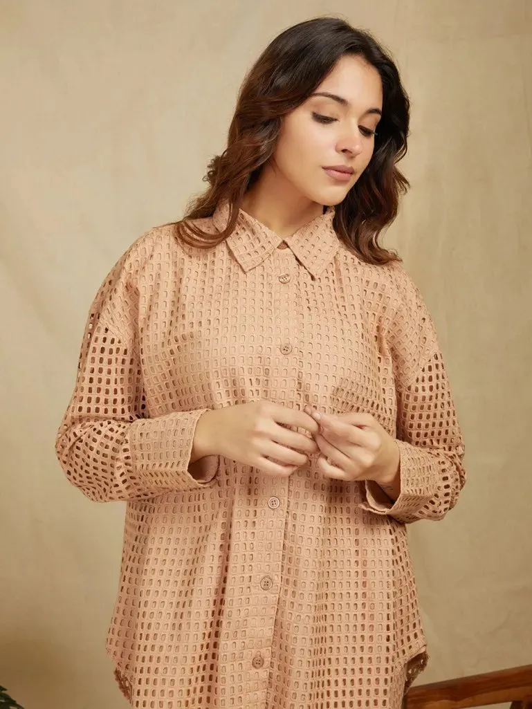 Brown 100% Cotton Brown Solid Shirt & Trouser