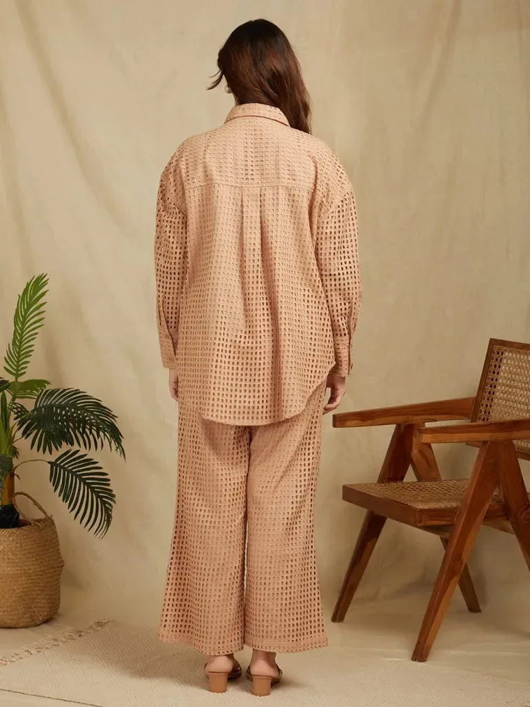 Brown 100% Cotton Brown Solid Shirt & Trouser