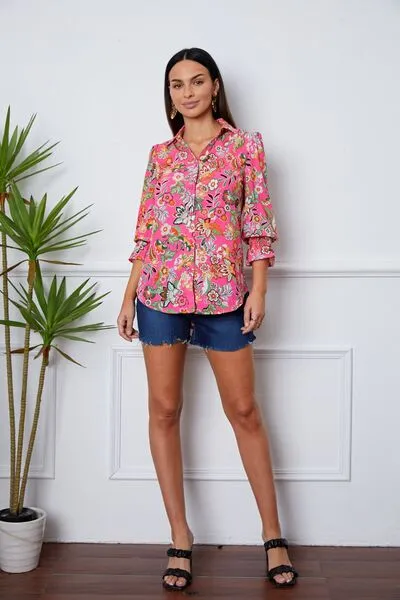 Button Up Flounce Sleeve Shirt