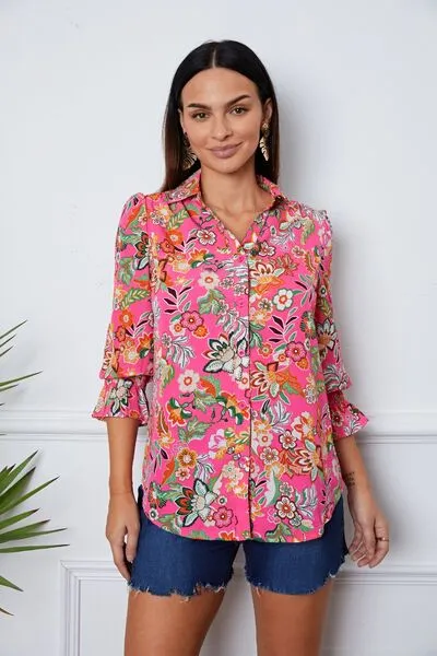 Button Up Flounce Sleeve Shirt