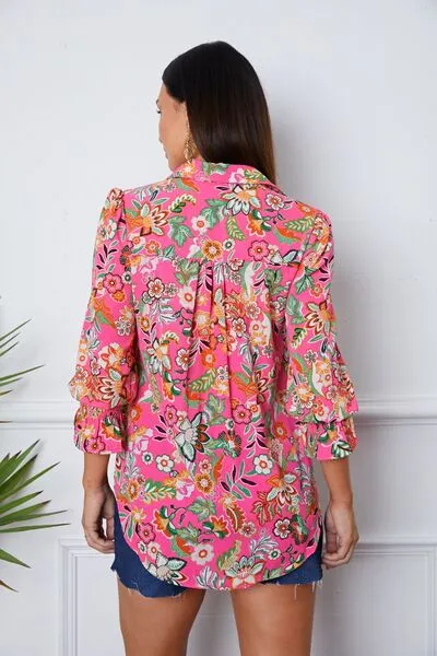 Button Up Flounce Sleeve Shirt