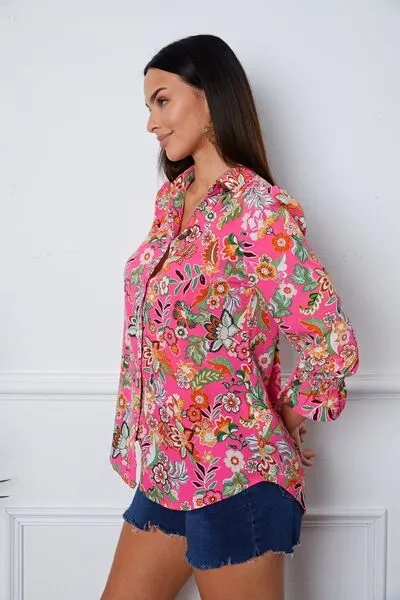 Button Up Flounce Sleeve Shirt