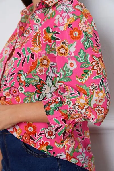 Button Up Flounce Sleeve Shirt