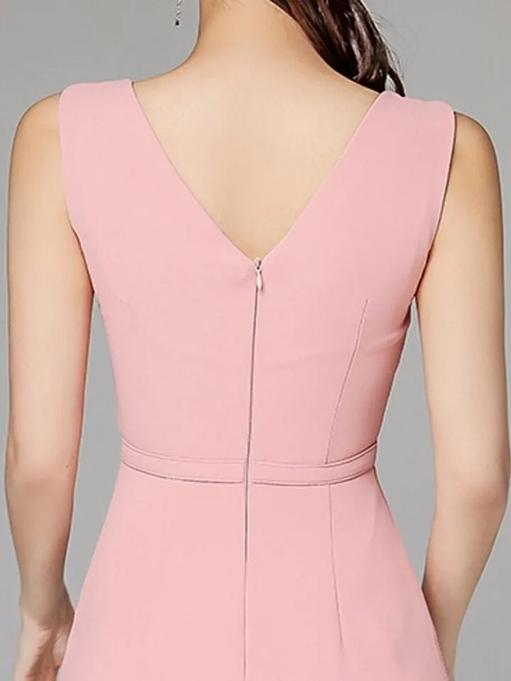 CARVALHO V Neck Sleeveless Sheath Dress