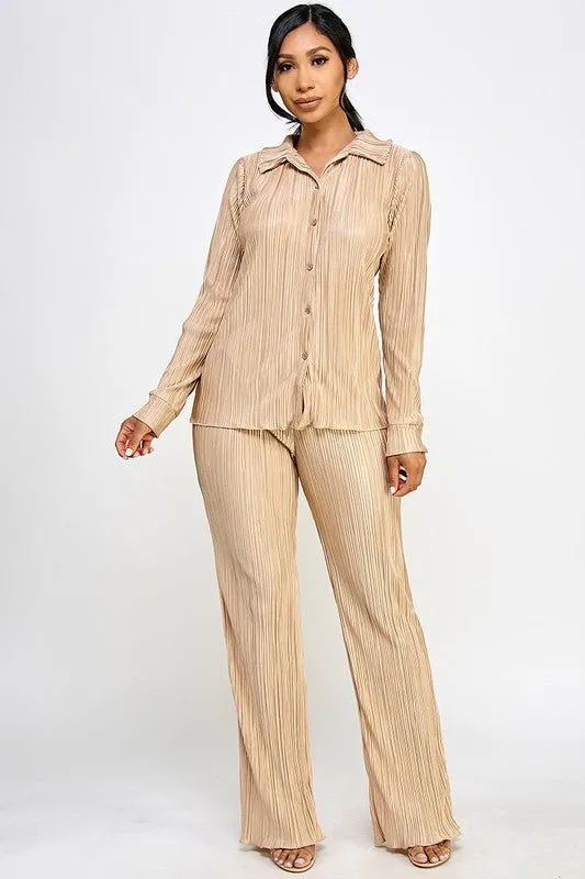Champagne Pleated Shirt and Pants Set
