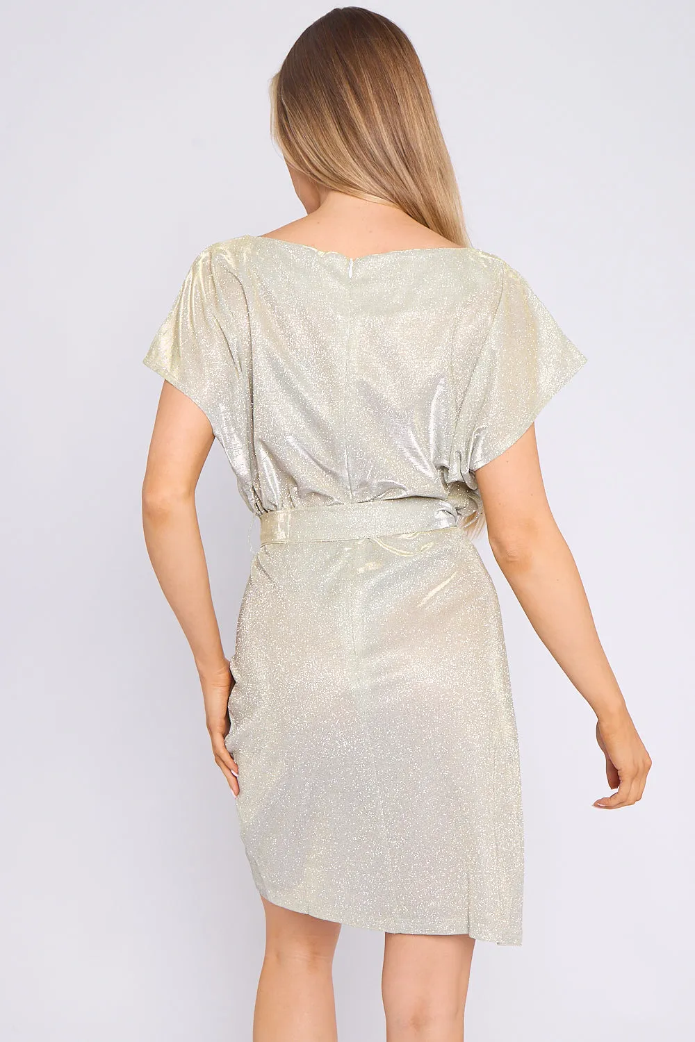 Champagne Sparkly Wrap Mini Dress