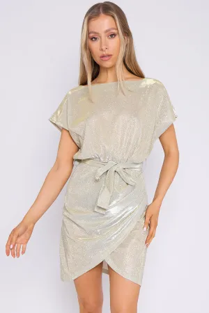 Champagne Sparkly Wrap Mini Dress