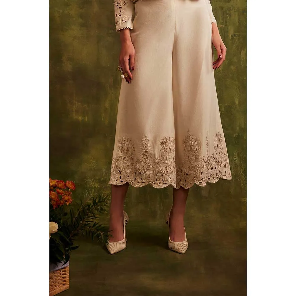 CHANDRIMA Ivory Chanderi Cutwork Culottes