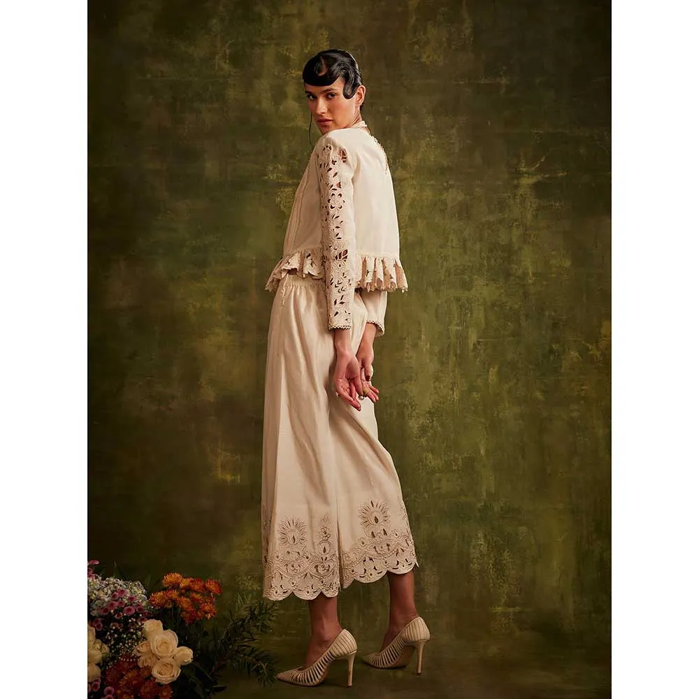 CHANDRIMA Ivory Chanderi Cutwork Culottes