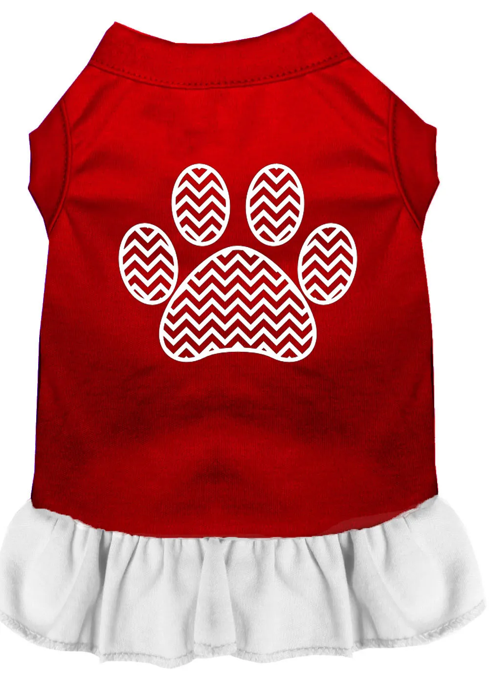Chevron Paw Screen Print Dress Red With White Xxxl