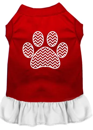 Chevron Paw Screen Print Dress Red With White Xxxl
