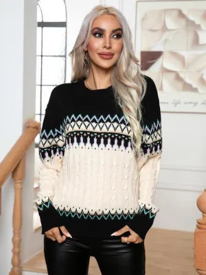Cozy Chic Fair Isle Cable Knit Sweater