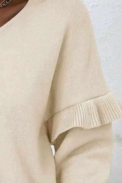 Cozy Special V-Neck Ruffle Sleeve Sweater