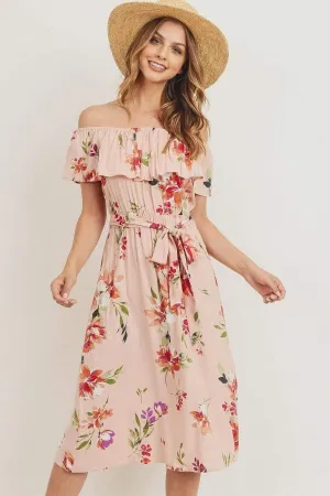 Cream Off The Shoulder Floral Dress