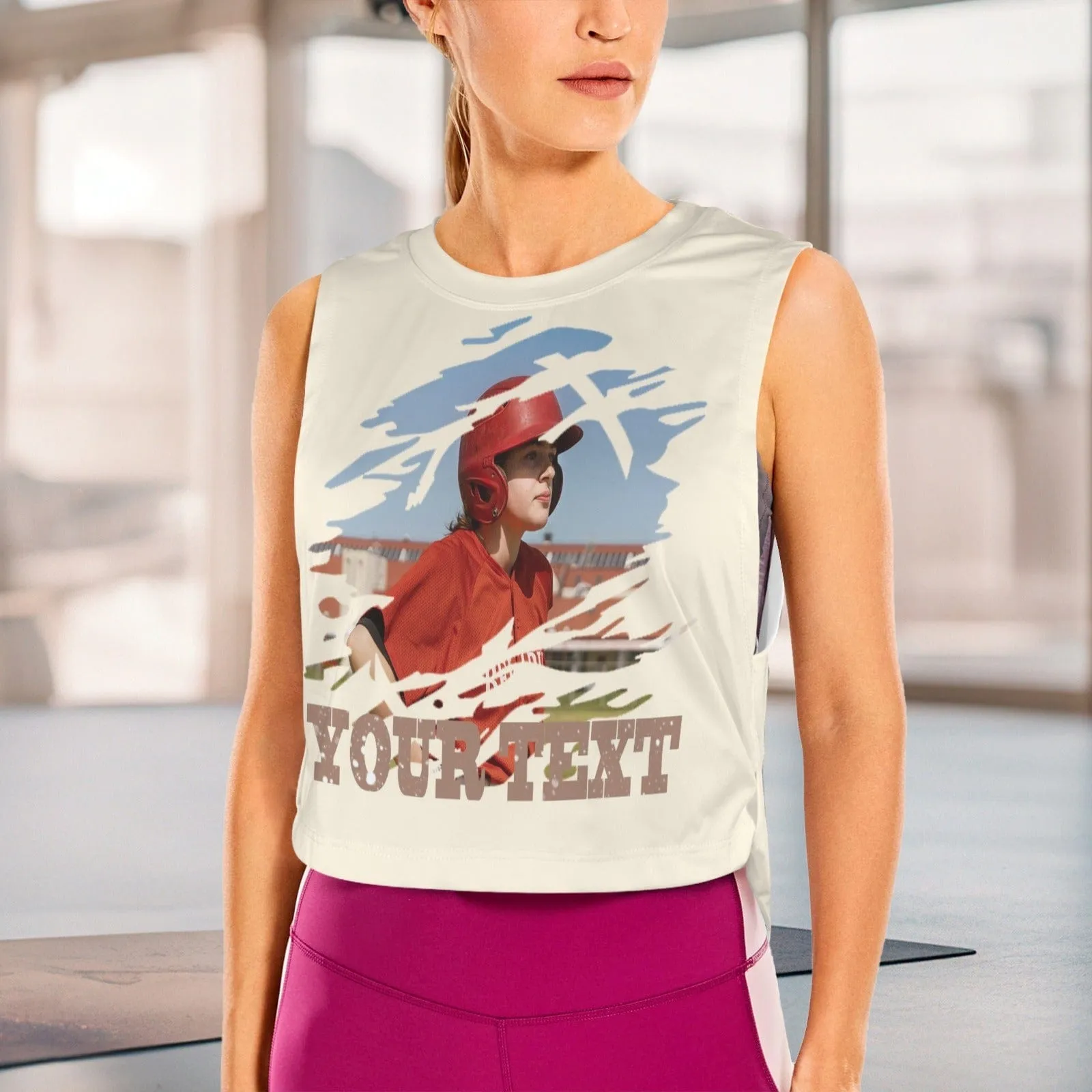 Custom Photo&Name Tank Top Personalized Women's Sleeveless Crop Sports Top