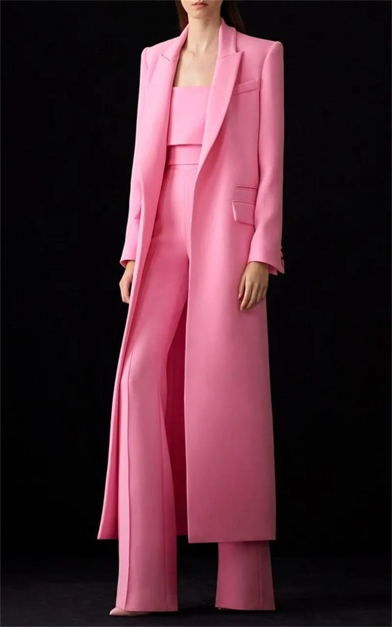 Designer Women Suits Sets 2023 Fashion Long Blazer Wide Leg Pants 2 Piece Elongated Jacket Formal Prom Evening Dress Custom Made