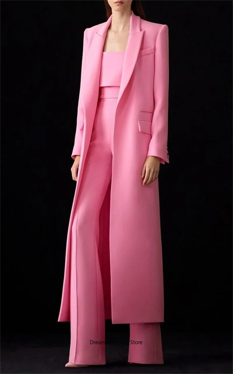 Designer Women Suits Sets 2023 Fashion Long Blazer Wide Leg Pants 2 Piece Elongated Jacket Formal Prom Evening Dress Custom Made