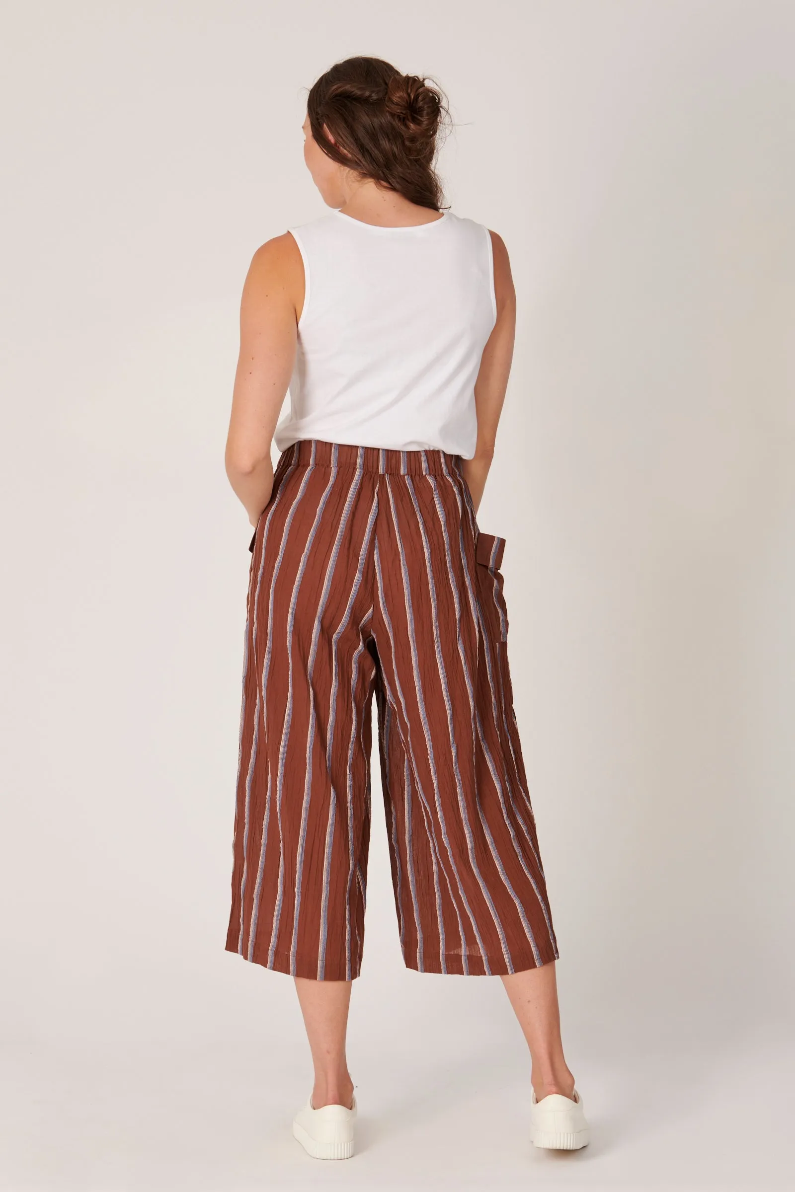 Drape Pocket Culottes - Blue/Brown Stripe
