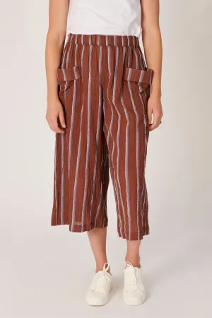 Drape Pocket Culottes - Blue/Brown Stripe