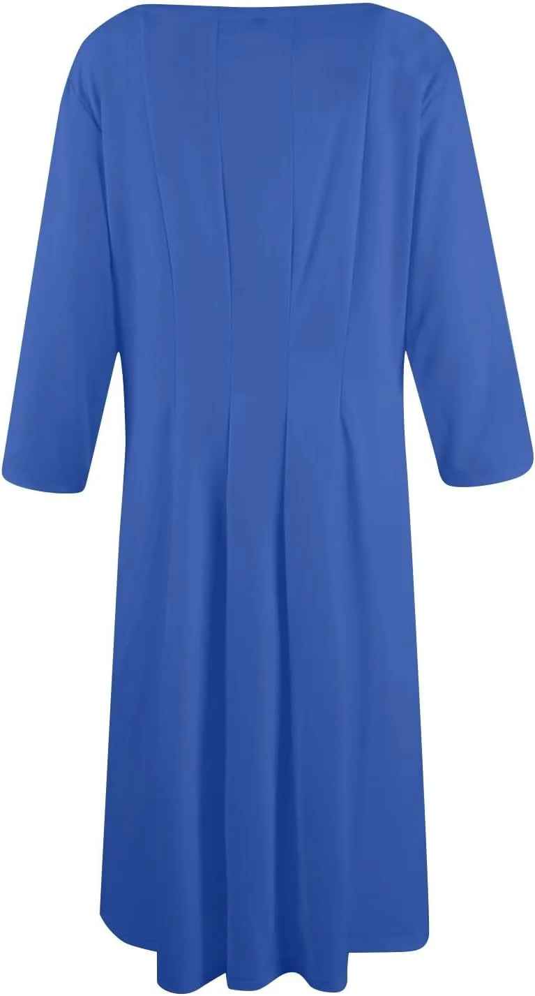 Dresses for Women Spring Round Neck 3/4 Sleeve Midi Dress A Line Pleated Solid Color Dresses