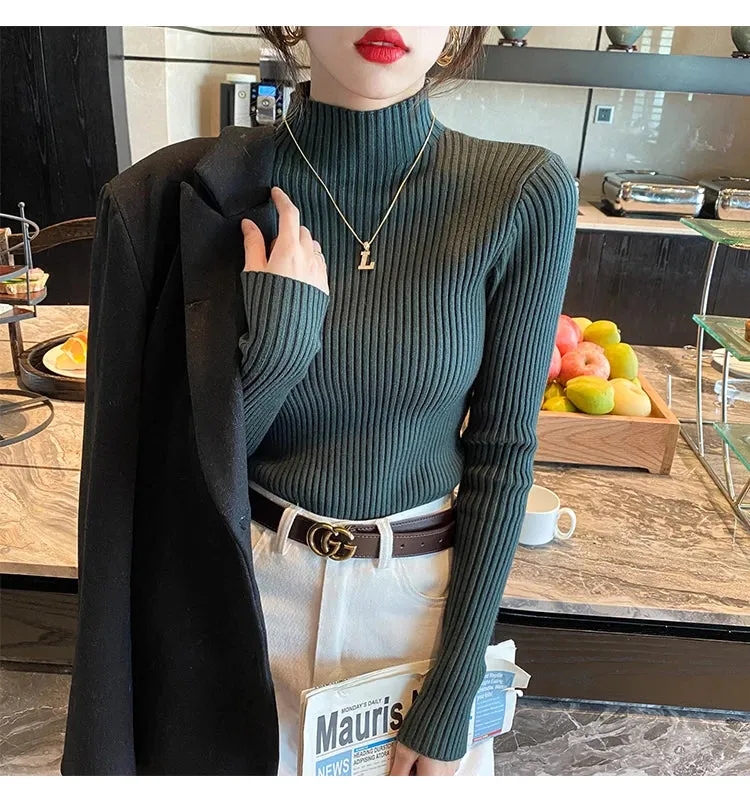 Elegante: Slim Fit Knitted Turtleneck Sweater  Chic Korean Style Pullover