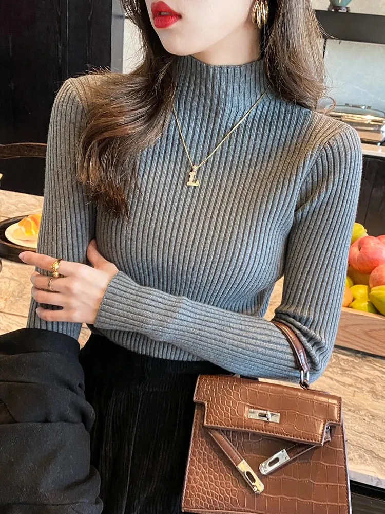 Elegante: Slim Fit Knitted Turtleneck Sweater  Chic Korean Style Pullover
