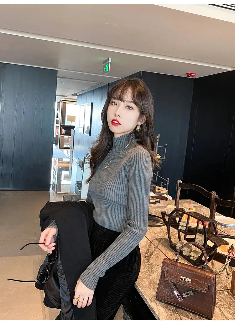 Elegante: Slim Fit Knitted Turtleneck Sweater  Chic Korean Style Pullover