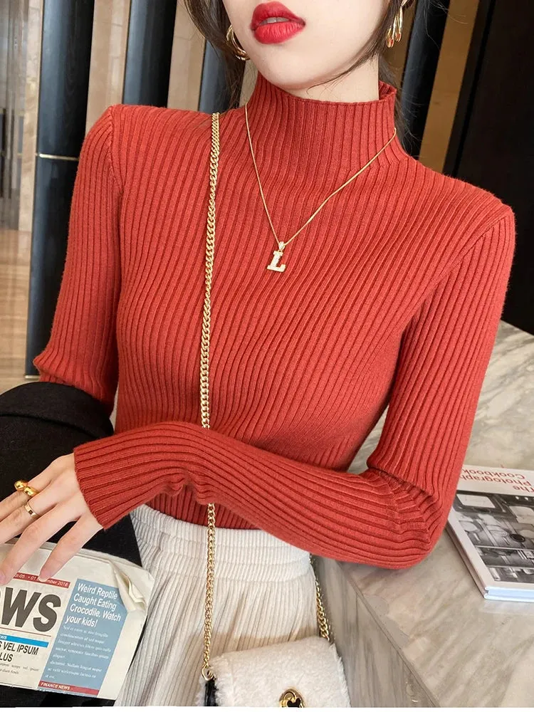 Elegante: Slim Fit Knitted Turtleneck Sweater  Chic Korean Style Pullover