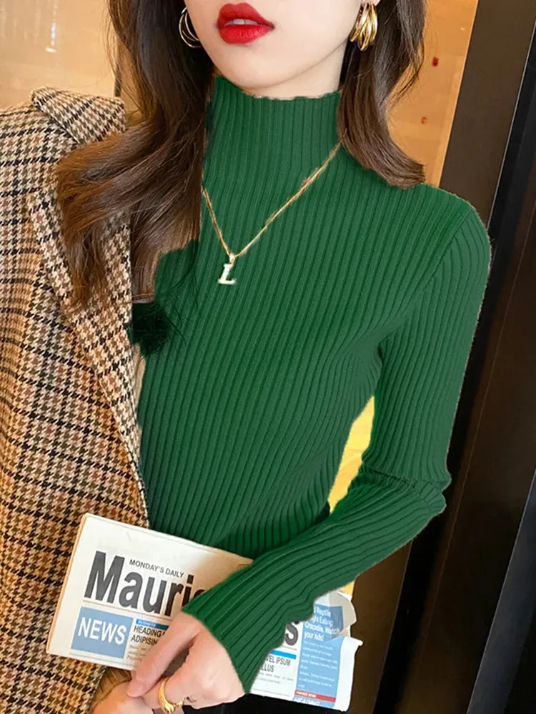 Elegante: Slim Fit Knitted Turtleneck Sweater  Chic Korean Style Pullover