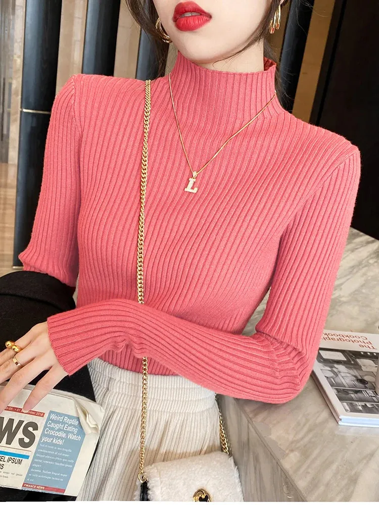 Elegante: Slim Fit Knitted Turtleneck Sweater  Chic Korean Style Pullover