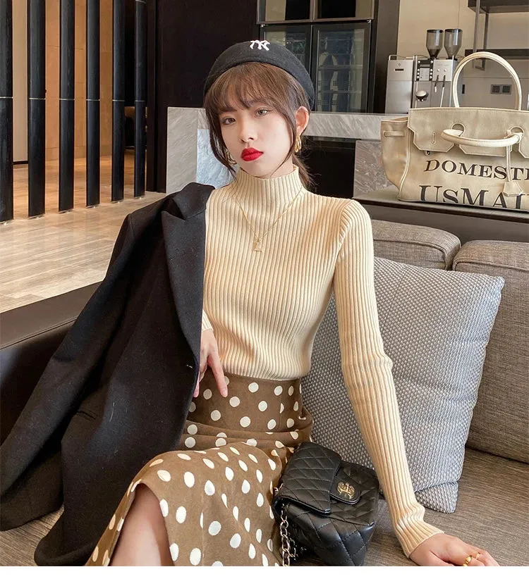 Elegante: Slim Fit Knitted Turtleneck Sweater  Chic Korean Style Pullover