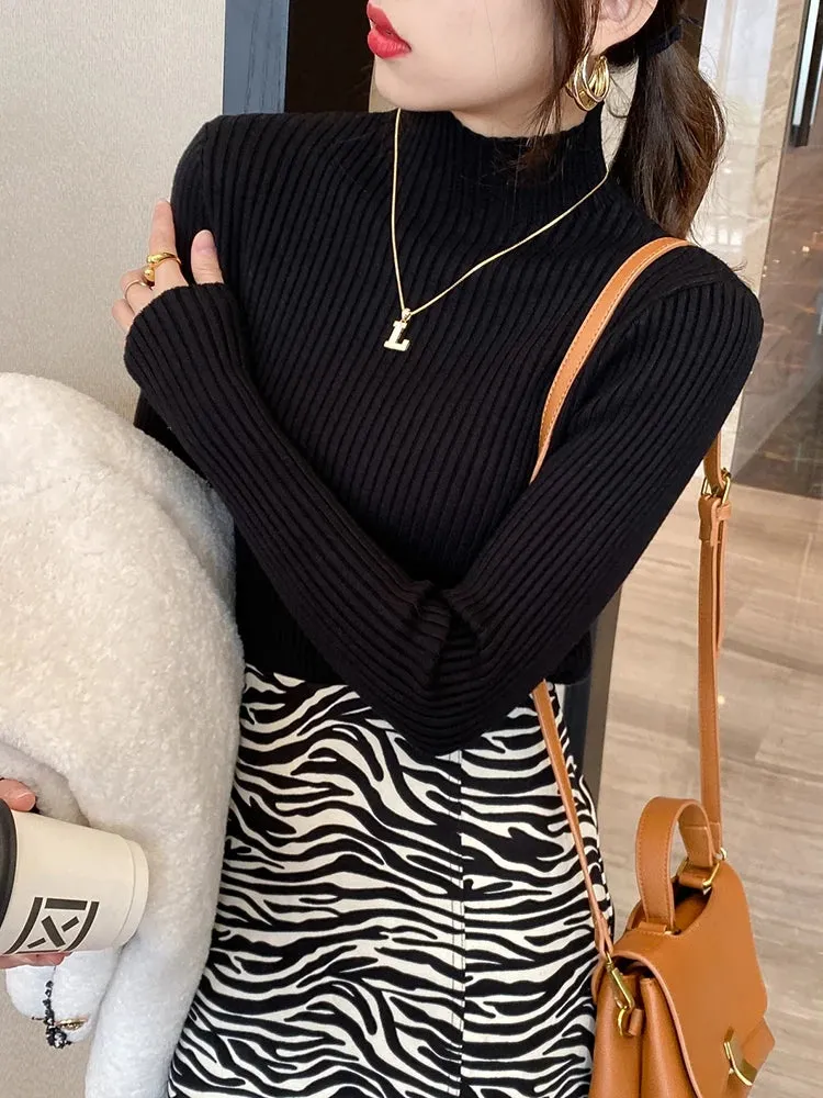 Elegante: Slim Fit Knitted Turtleneck Sweater  Chic Korean Style Pullover