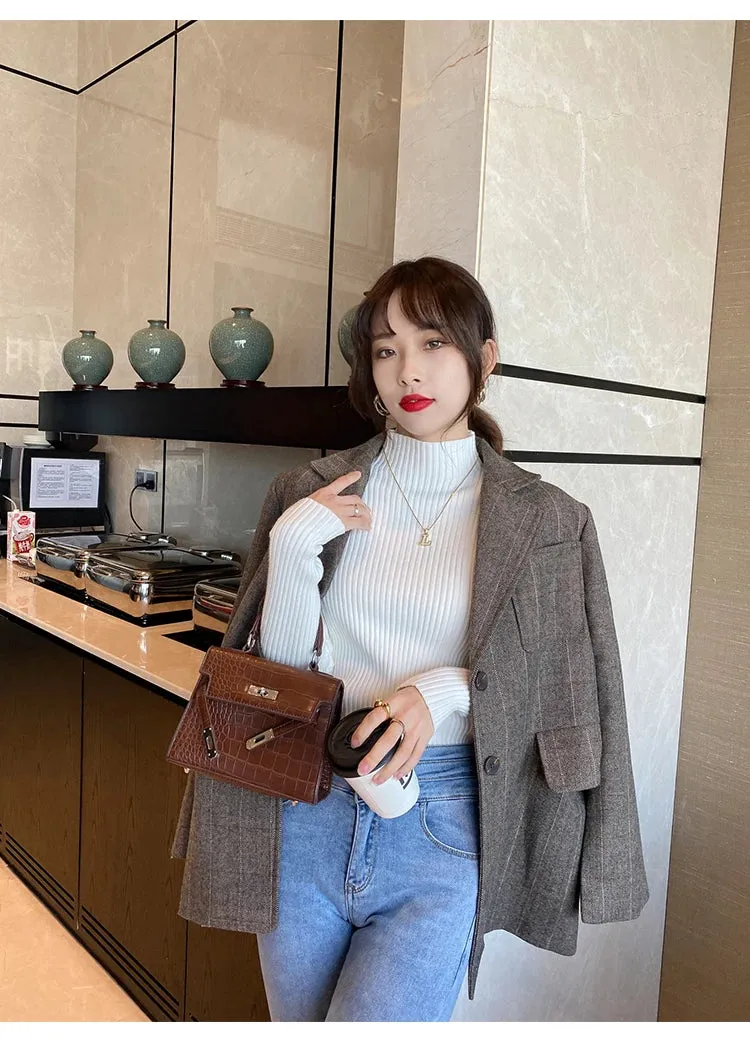 Elegante: Slim Fit Knitted Turtleneck Sweater  Chic Korean Style Pullover