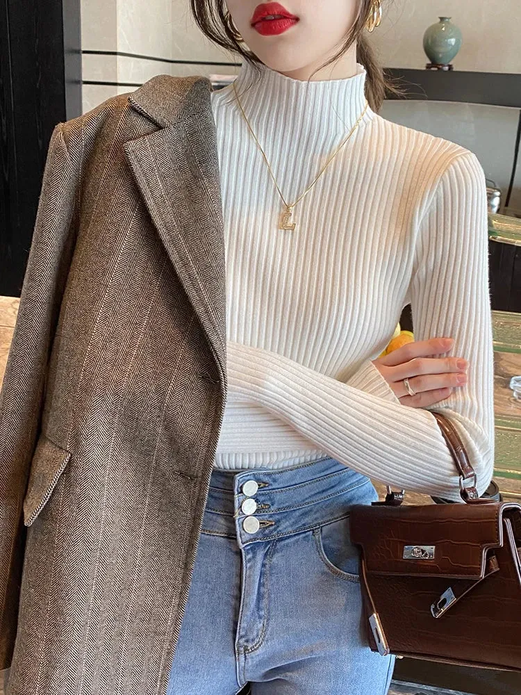 Elegante: Slim Fit Knitted Turtleneck Sweater  Chic Korean Style Pullover