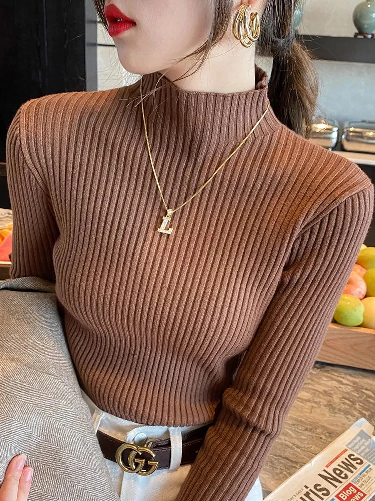 Elegante: Slim Fit Knitted Turtleneck Sweater  Chic Korean Style Pullover