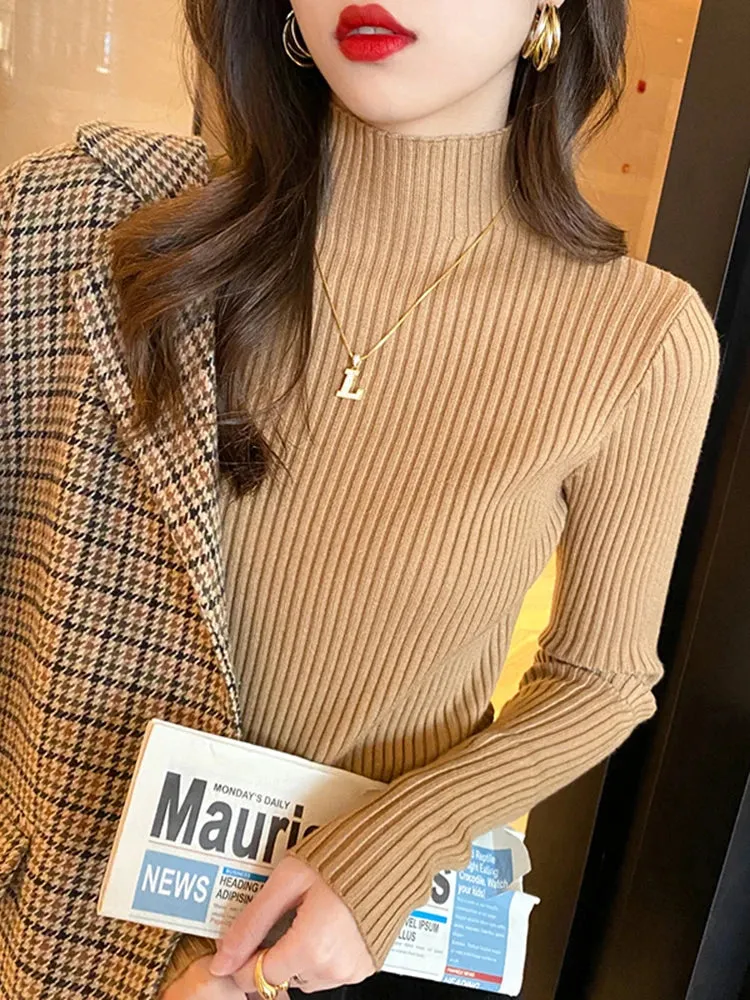 Elegante: Slim Fit Knitted Turtleneck Sweater  Chic Korean Style Pullover