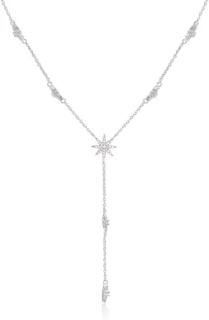 espere Star Drop Y Shaped Lariat Necklace Plated with 14K Rose Gold/White Gold