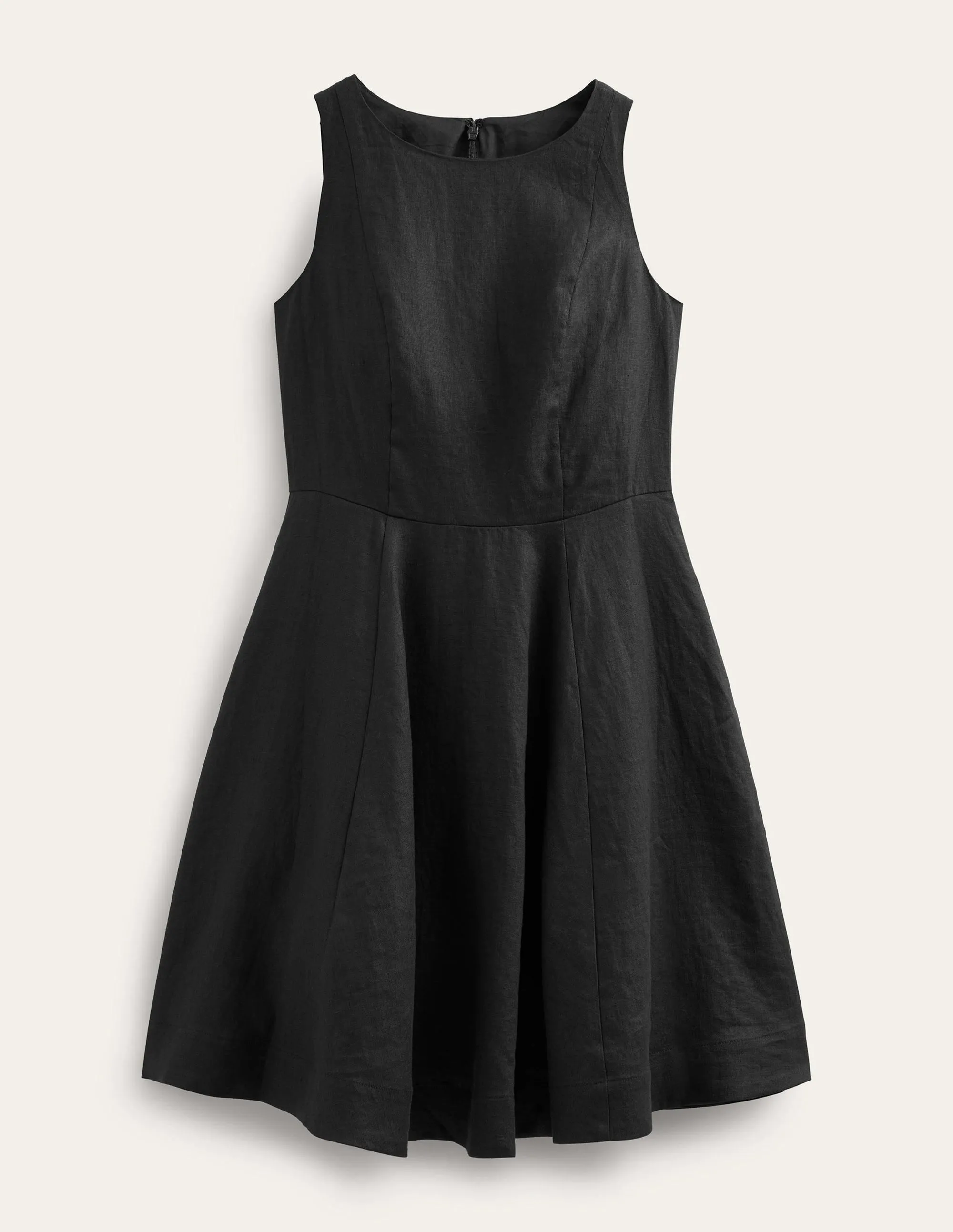 Fit-and-Flare Linen Mini Dress-Black